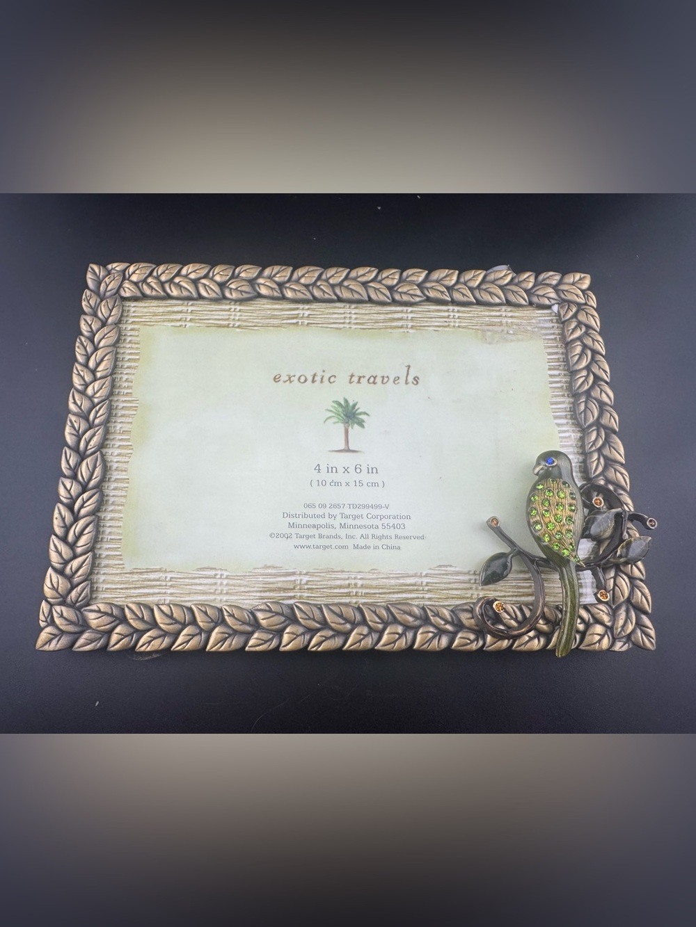 Target Pewter Frame with Green Jeweled Bird Exotic Travels